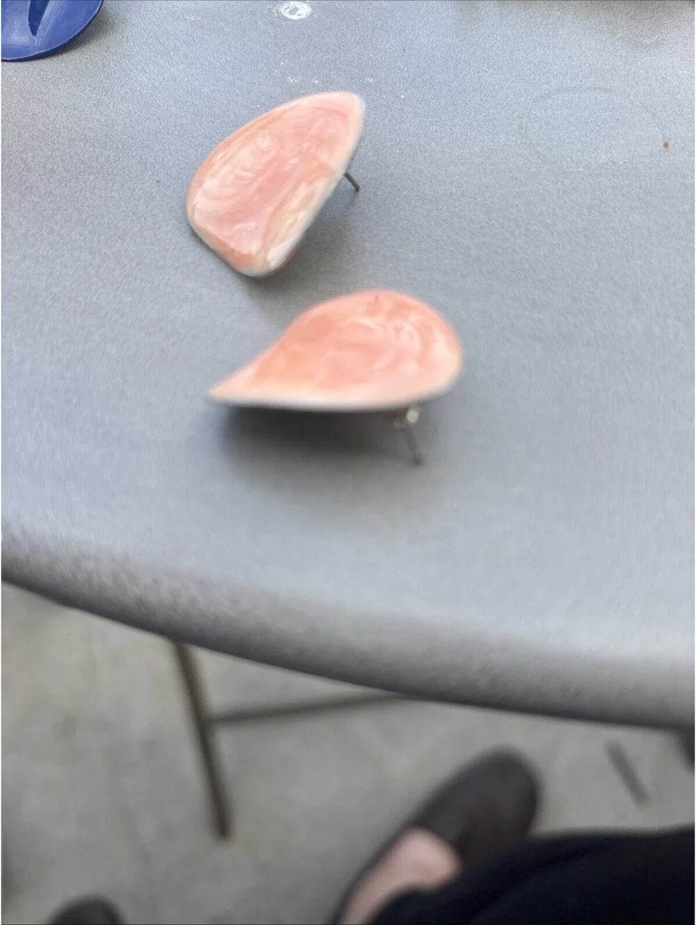 Triangle Pierced Earrings in Orange - Silver Tone Back